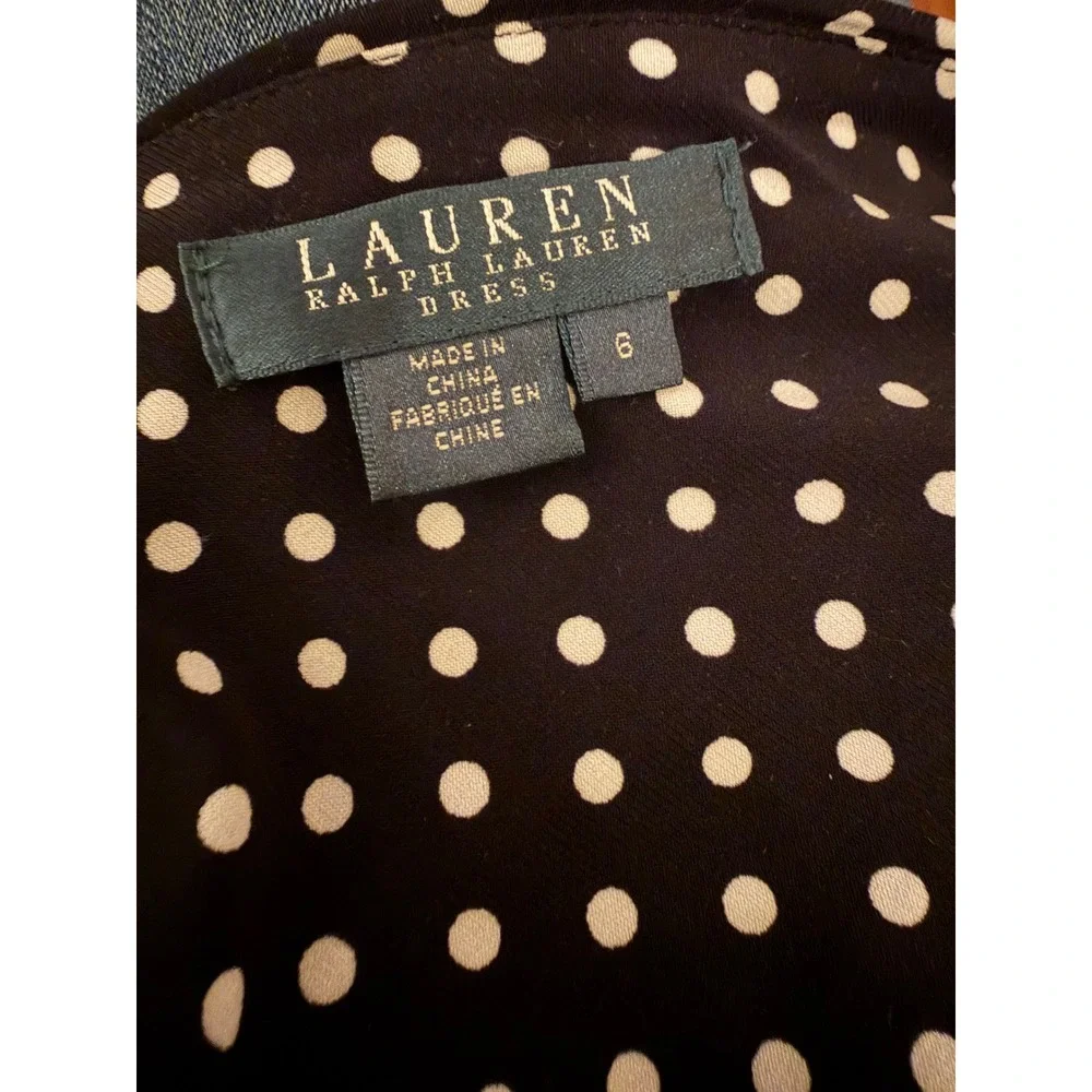 LAUREN Ralph Lauren Polka Dot V Neck Sleeveless Knot Waist Midi Dress Women Sz 6